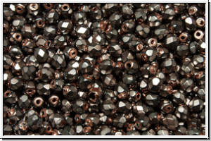B�hm. Glasschliffperle, feuerpol., 3mm, black, op., heavy metal rose, 50 Stk.