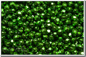 B�hm. Glasschliffperle, feuerpol., 3mm, black, op., heavy metal green, 50 Stk.