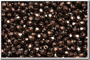B�hm. Glasschliffperle, feuerpol., 3mm, black, op., heavy metal dk. siena, 50 Stk.
