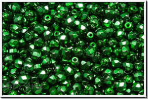 B�hm. Glasschliffperle, feuerpol., 3mm, black, op., heavy metal emerald, 50 Stk.