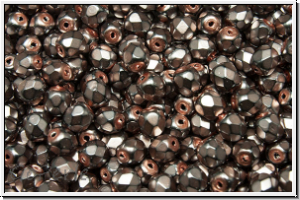 B�hm. Glasschliffperle, feuerpol., 4mm, black, op., heavy metal rose, 50 Stk.