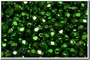 B�hm. Glasschliffperle, feuerpol., 4mm, black, op., heavy metal green, 50 Stk.