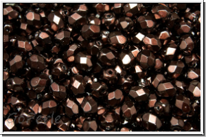 B�hm. Glasschliffperle, feuerpol., 4mm, black, op., heavy metal dk. siena, 50 Stk.