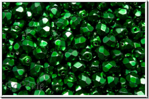B�hm. Glasschliffperle, feuerpol., 4mm, black, op., heavy metal emerald, 50 Stk.