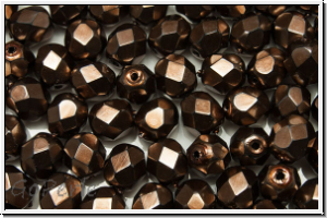 B�hm. Glasschliffperle, feuerpol., 6mm, black, op., heavy metal bronze, 25 Stk.