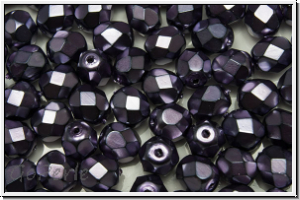 B�hm. Glasschliffperle, feuerpol., 6mm, black, op., heavy metal purple, 25 Stk.