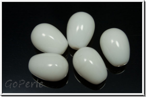 B�hm. Glasperle, Tropfen, l�ngs gebohrt, 11x8mm, white, op., 5 Stk.