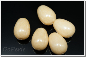 B�hm. Glasperle, Tropfen, l�ngs gebohrt, 11x8mm, white, op., champagne luster, 5 Stk.