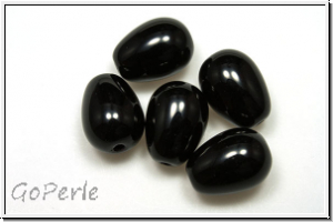 B�hm. Glasperle, Tropfen, l�ngs gebohrt, 11x8mm, black, op., 5 Stk.