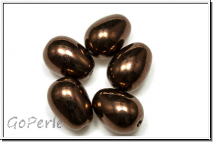 B�hm. Glasperle, Tropfen, l�ngs gebohrt, 11x8mm, bronze, dk., met., 5 Stk.