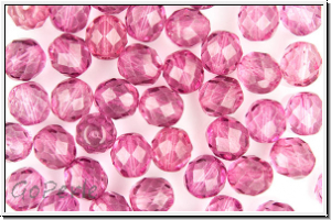 B�hm. Glasschliffperle, feuerpol., 8mm, crystal, trans., pink luster, 10 Stk.
