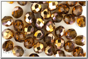 B�hm. Glasschliffperle, feuerpol., 8mm, topaz, smoked, trans., half capri gold, 10 Stk.