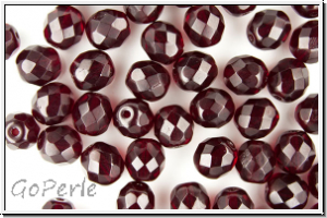 B�hm. Glasschliffperle, feuerpol., 8mm, garnet, trans., 10 Stk.