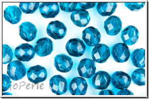 B�hm. Glasschliffperle, feuerpol., 8mm, blue zircon, trans., 10 Stk.