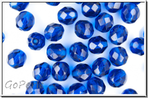 B�hm. Glasschliffperle, feuerpol., 8mm, sapphire, dk., trans., 10 Stk.