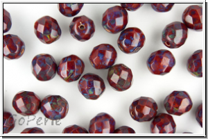 B�hm. Glasschliffperle, feuerpol., 8mm, red, opaque, piasso, 10 Stk.