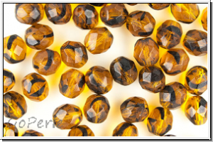 B�hm. Glasschliffperle, feuerpol., 8mm, topaz, trans., black striped, 10 Stk.