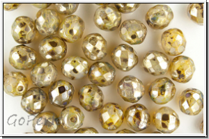 B�hm. Glasschliffperle, feuerpol., 8mm, white, opal, silverpicasso, 10 Stk.