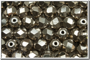 B�hm. Glasschliffperle, feuerpol., 6mm, black, op., full argentic, 25 Stk.