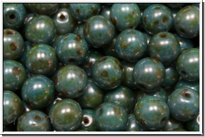 b�hm. Glasperle, rund, 6mm, white, alabaster, blue/brown marbled, 25 Stk.