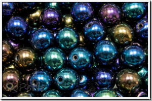b�hm. Glasperle, rund, 6mm, blue, met., iris., 25 Stk.