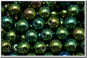 b�hm. Glasperle, rund, 6mm, green, met., iris., 25 Stk.