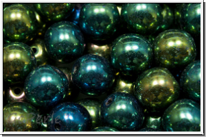 b�hm. Glasperle, rund, 8mm, green, met., iris., 10 Stk.