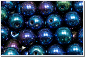 b�hm. Glasperle, rund, 8mm, blue, met., iris., 10 Stk.