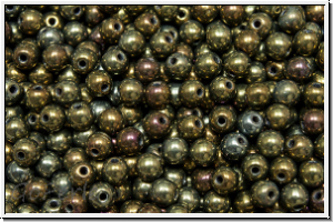 b�hm. Glasperle, rund, 3mm, Farbe, brown, met., iris., 50 Stk.