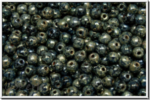 b�hm. Glasperle, rund, 3mm, black, op., silver picasso, 50 Stk.