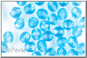 B�hm. Glasschliffperle, feuerpol., 8mm, aqua, trans., 10 Stk.