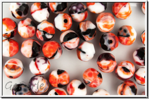 B�hm. Glasschliffperle, feuerpol., 8mm, white/red/black mixed, op., 10 Stk.