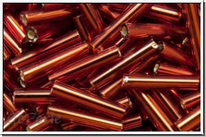 TBU-3-0025c, TOHO Bugle 3", 9mm, ruby, trans., silver-ld., 10g