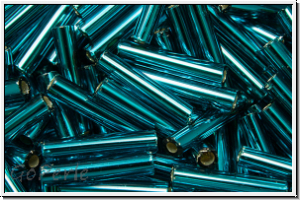TBU-3-0027bd, TOHO Bugle 3", 9mm, teal, trans., silver-ld., 10g