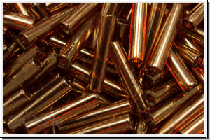 TBU-3-0329, TOHO Bugle 3", 9mm, african sunset, trans., gold luster, 10g