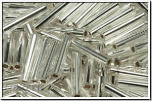 TBU-3-0021, TOHO Bugle 3", 9mm, crystal, trans., silver-ld., 10g