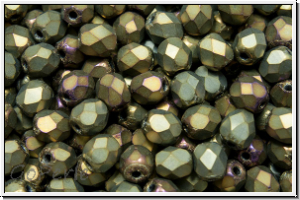 B�hm. Glasschliffperle, feuerpol., 4mm, brown, met., matte, iris., 50 Stk.
