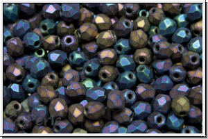 B�hm. Glasschliffperle, feuerpol., 3mm, blue, met., matte, iris., 50 Stk.