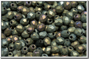 B�hm. Glasschliffperle, feuerpol., 3mm, brown, met., matte, iris., 50 Stk.