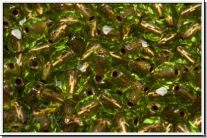 B�hm. Glasschliffperle, feuerpol., 4mm, olivine, trans., brass-ld., 50 Stk.