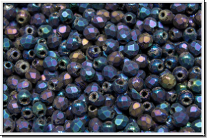 B�hm. Glasschliffperle, feuerpol., 2mm, blue, met., matte, iris., 50 Stk.