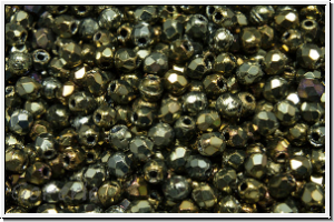 B�hm. Glasschliffperle, feuerpol., 2mm, brown, met., iris., 50 Stk.
