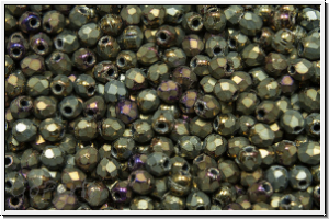 B�hm. Glasschliffperle, feuerpol., 2mm, brown, met., matte, iris., 50 Stk.