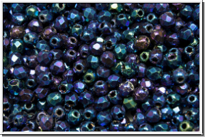 B�hm. Glasschliffperle, feuerpol., 2mm, blue, met., iris., 50 Stk.
