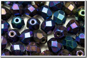 B�hm. Glasschliffperle, feuerpol., 6mm, blue, met., iris., 25 Stk.