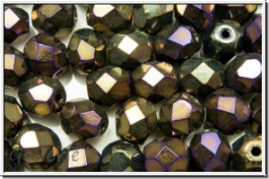 B�hm. Glasschliffperle, feuerpol., 6mm, brown, met., iris., 25 Stk.