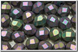 B�hm. Glasschliffperle, feuerpol., 6mm, purple, met., matte, iris., 25 Stk.