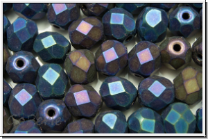 B�hm. Glasschliffperle, feuerpol., 6mm, blue, met., matte, iris., 25 Stk.
