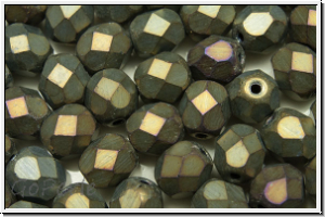 B�hm. Glasschliffperle, feuerpol., 6mm, brown, met., matte, iris., 25 Stk.