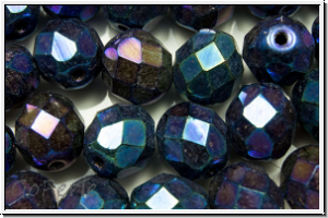 B�hm. Glasschliffperle, feuerpol., 8mm, blue, met., iris., 10 Stk.